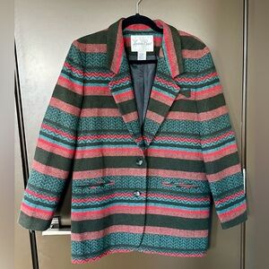 Vintage Lawrence Bruce Southwestern Stripe Blazer | Wool Blend Jacket | Medium